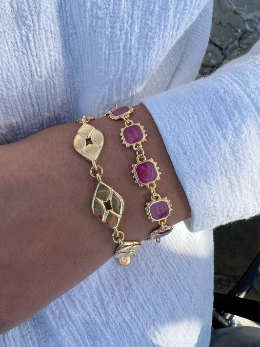 Fuchsia Beaded Bracelet, Geometric Beads Bracelet Stainless Christina Christi