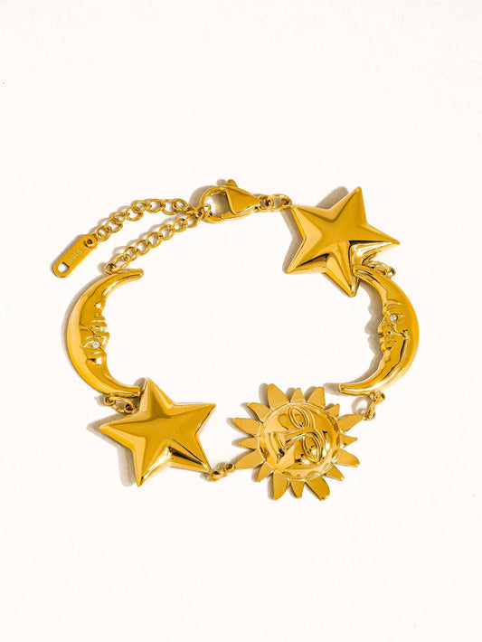 Goldie 18K Gold Non-Tarnish Bold Star and Moon Bracelet Flânerie by MAIQ