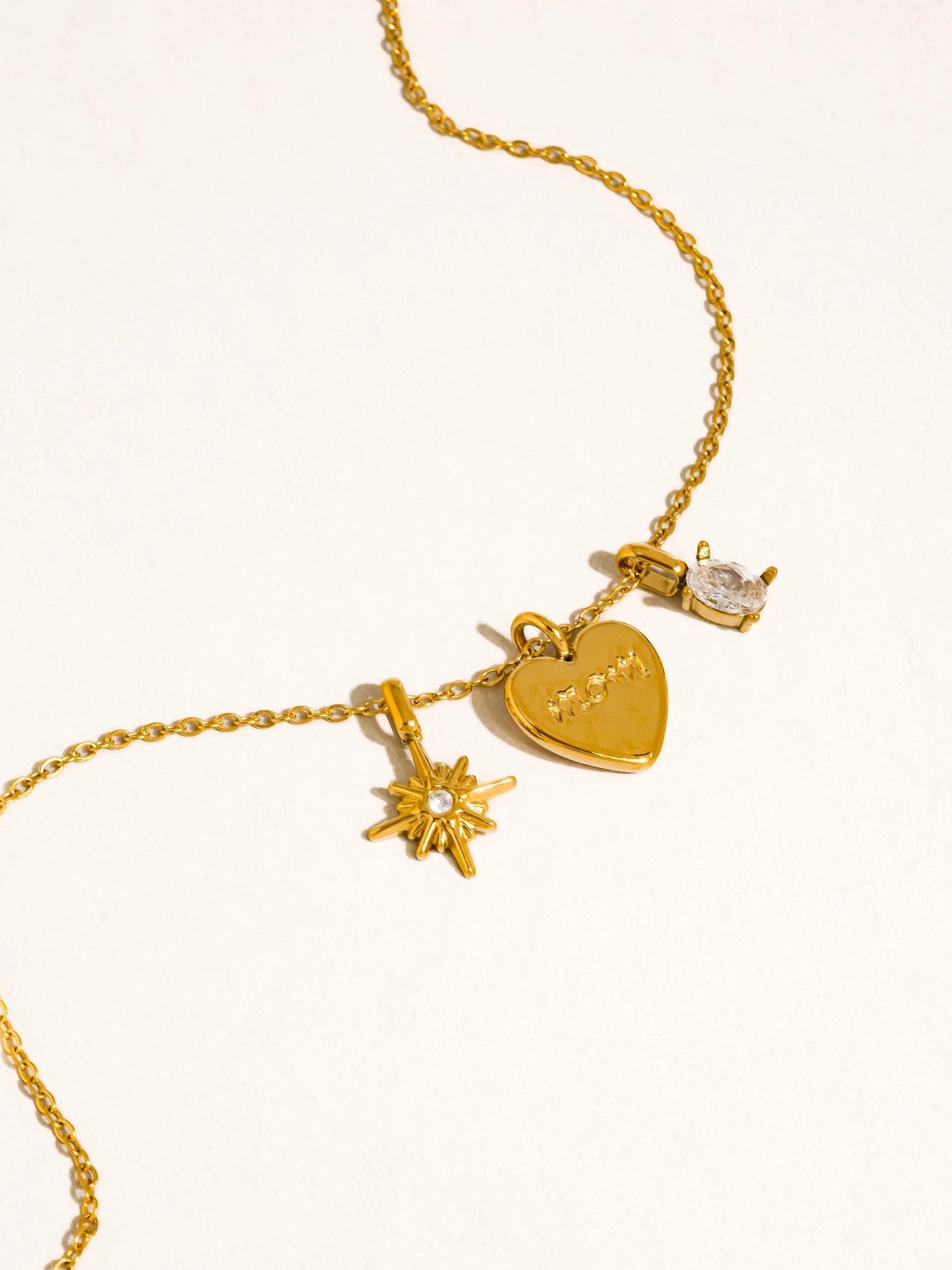 Star & Mom Heart Charm 18K Gold Plated Necklace - FGS Mio Queena