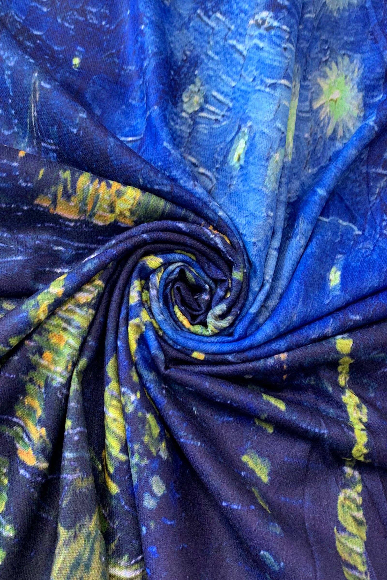Van Gogh Starry Over The Rhone Wool Scarf with Tassel Edge Fashion Scarf World