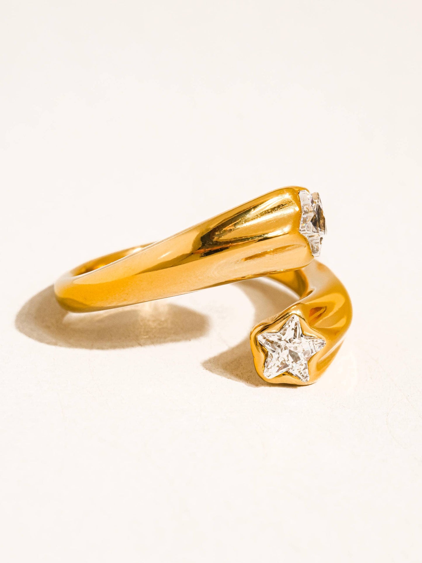 Fenella 18K Gold Non-Tarnish Double Star CZ Ring Flânerie by MAIQ