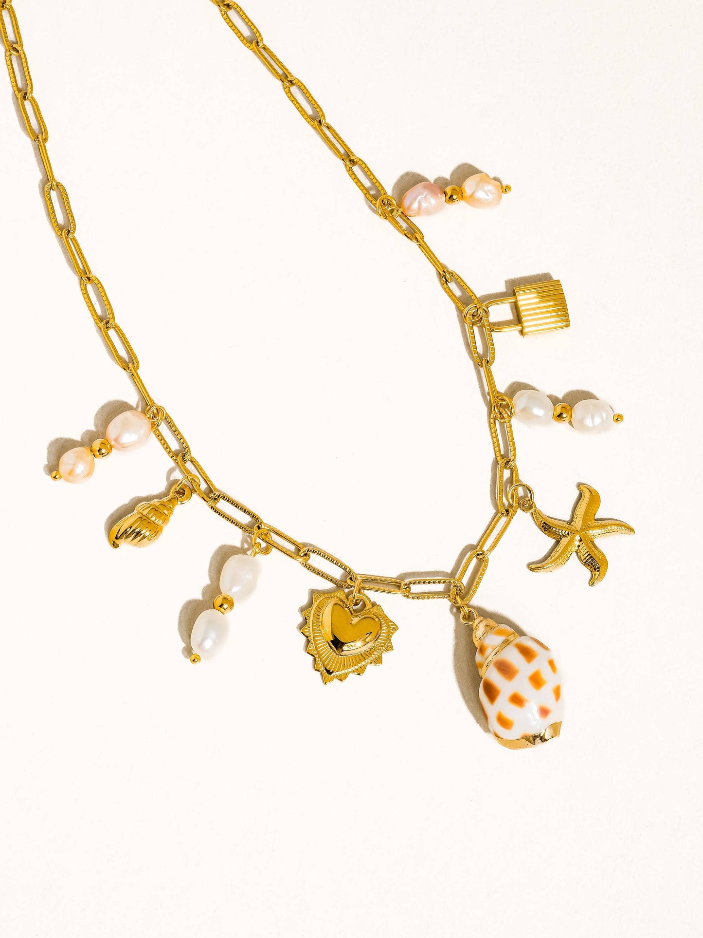 Ophélie 18K Gold Non-Tarnish Shell and Pearl Charm Necklace Flânerie by MAIQ