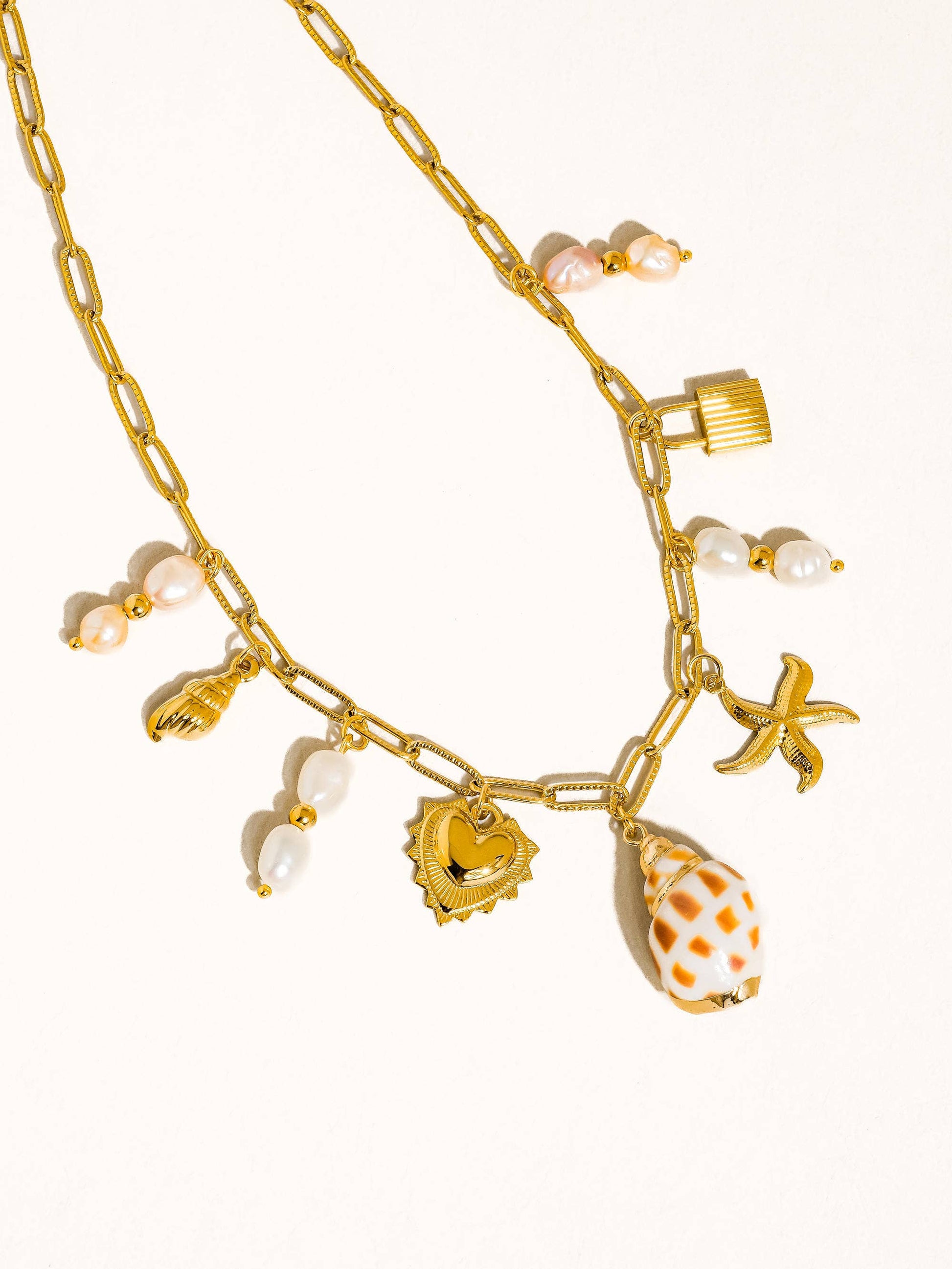 Ophélie 18K Gold Non-Tarnish Shell and Pearl Charm Necklace Flânerie by MAIQ