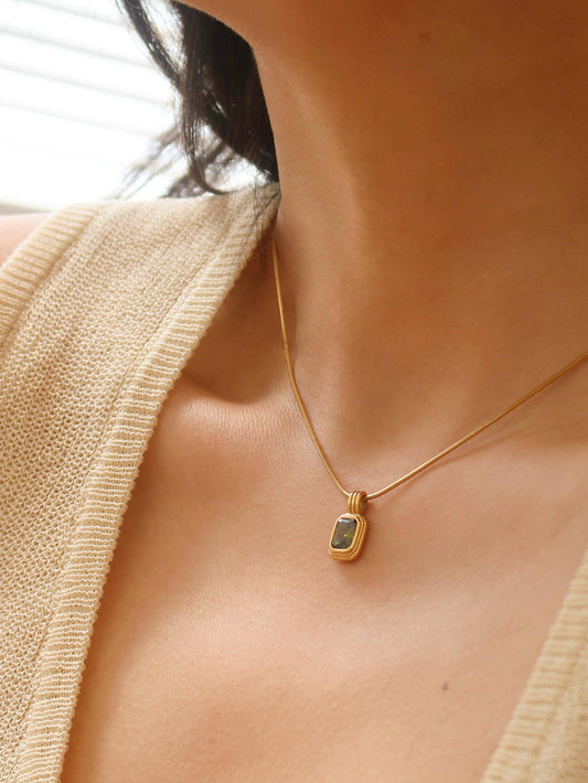Maeve 18K Non-Tarnish Green Square Stone Pendant Flânerie by MAIQ