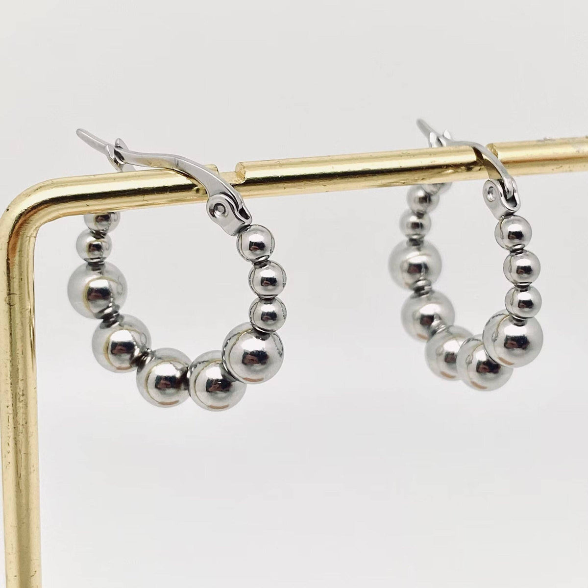 Stainless Steel Round Ball Hoop Earrings Mio Queena