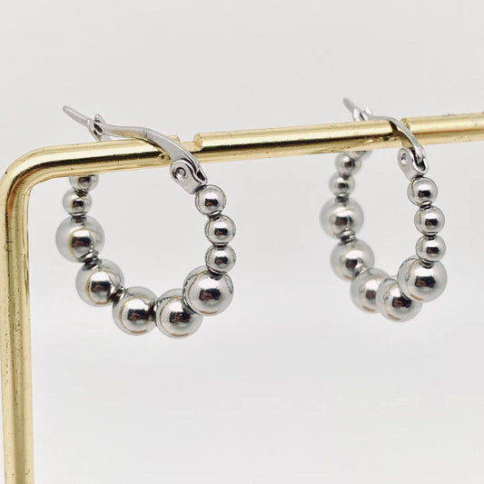 Stainless Steel Round Ball Hoop Earrings Mio Queena