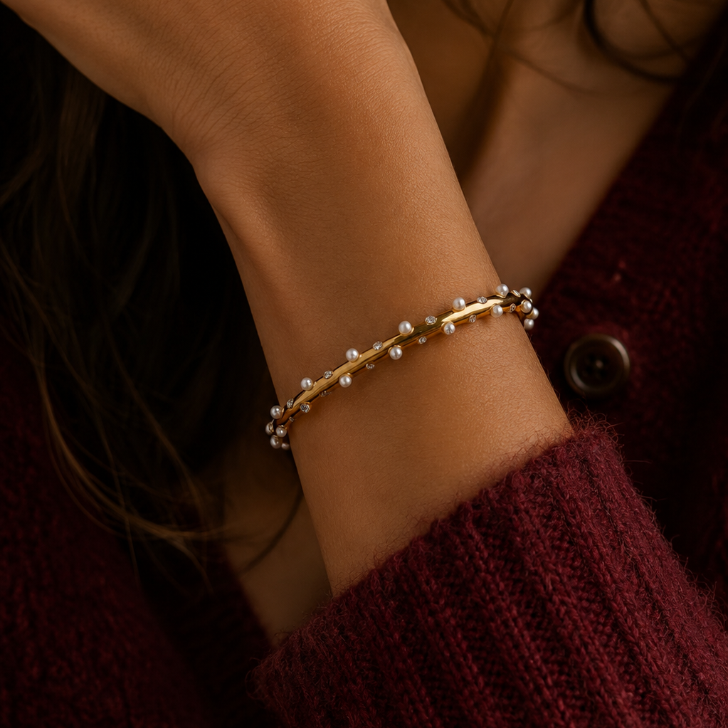 Pearls & Zirconia Bangle Mio Queena