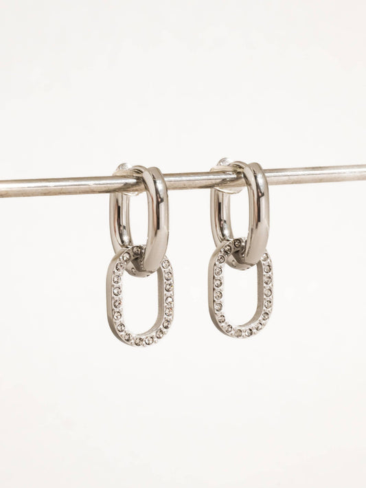 Serenelle 18K Gold Non-Tarnish CZ Oval Link Drop Earrings Flânerie by MAIQ
