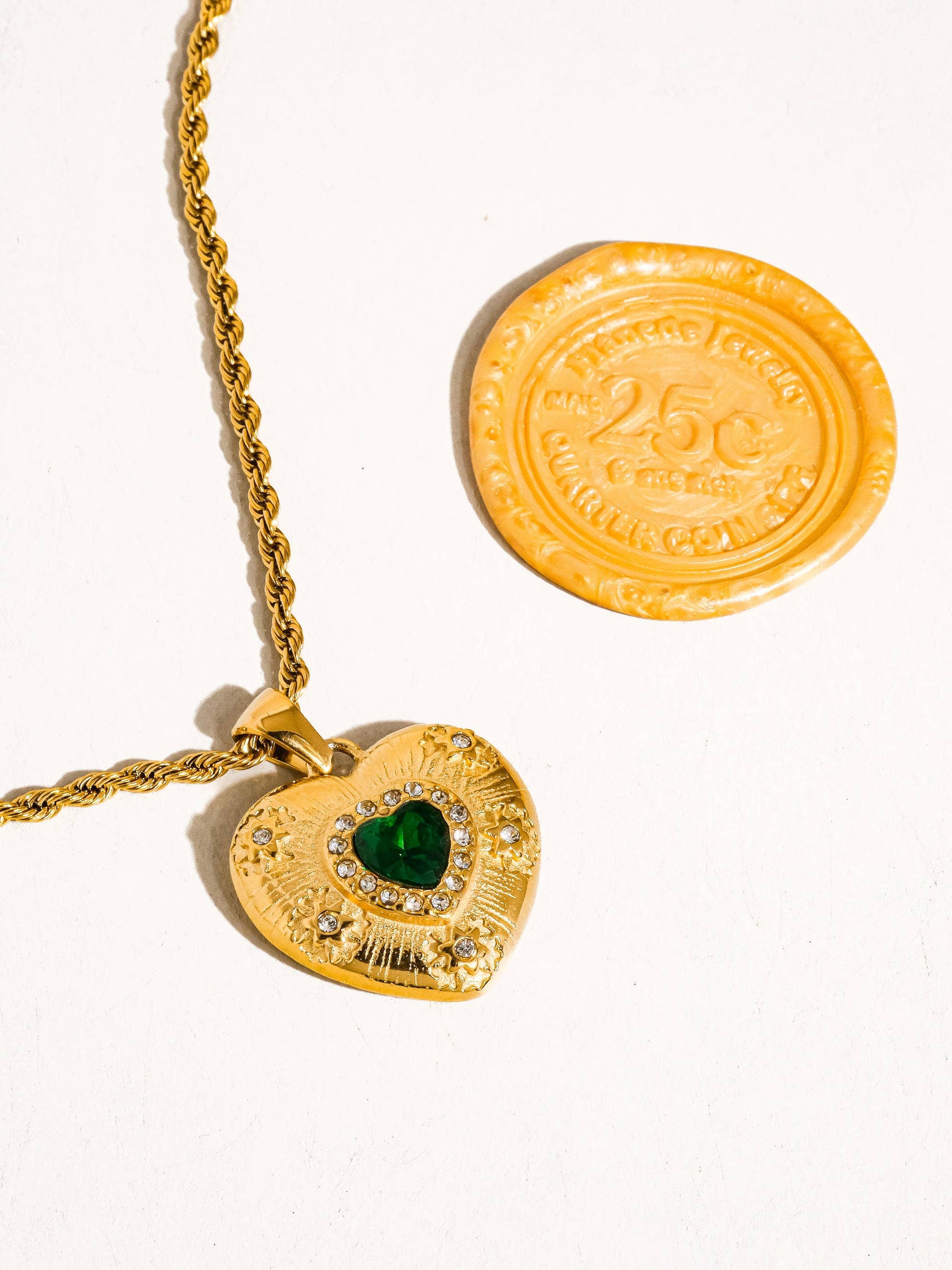 Akira 18K Gold Non-Tarnish Green CZ Heart Necklace Flânerie by MAIQ