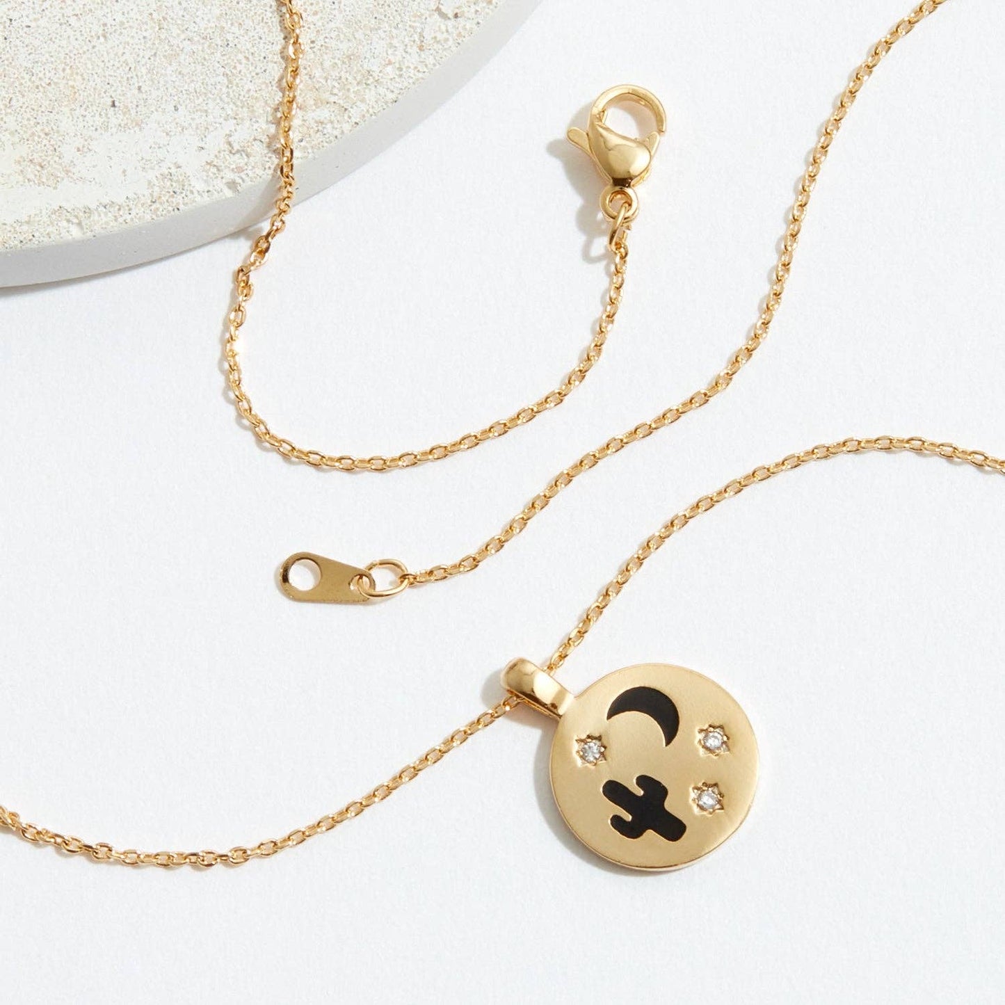 Gold Dipped Cactus and Moon Necklace Frem