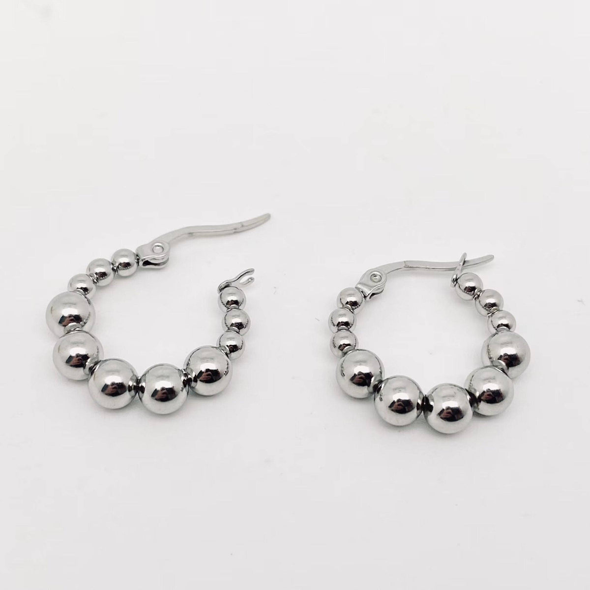 Stainless Steel Round Ball Hoop Earrings Mio Queena