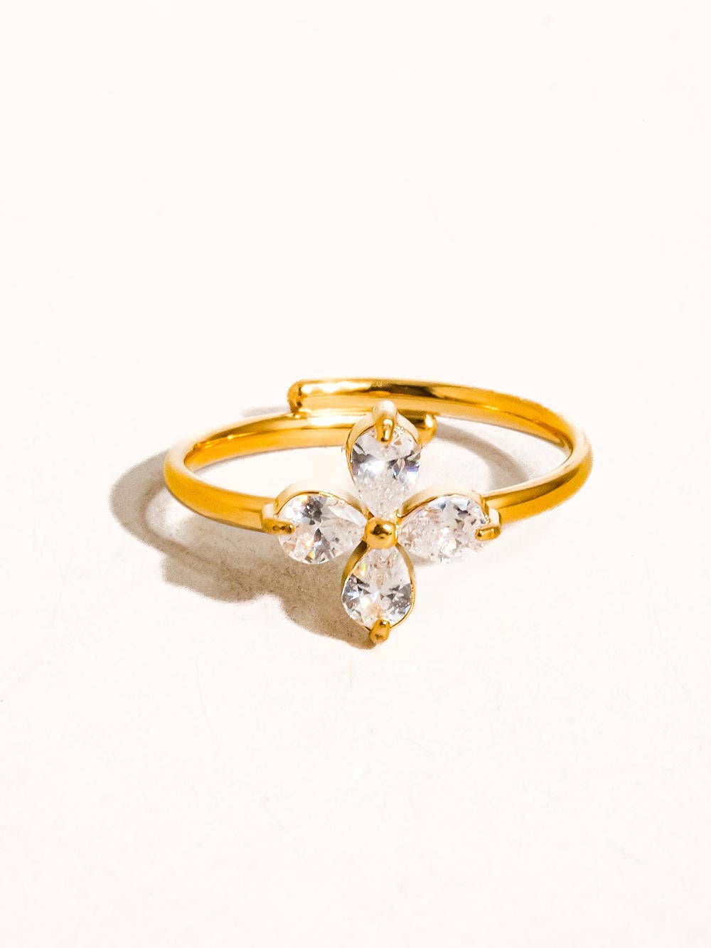 Ethel 18K Gold Non-Tarnish CZ Clover Ring Flânerie by MAIQ