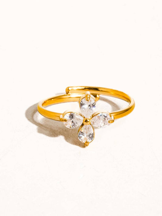 Ethel 18K Gold Non-Tarnish CZ Clover Ring Flânerie by MAIQ