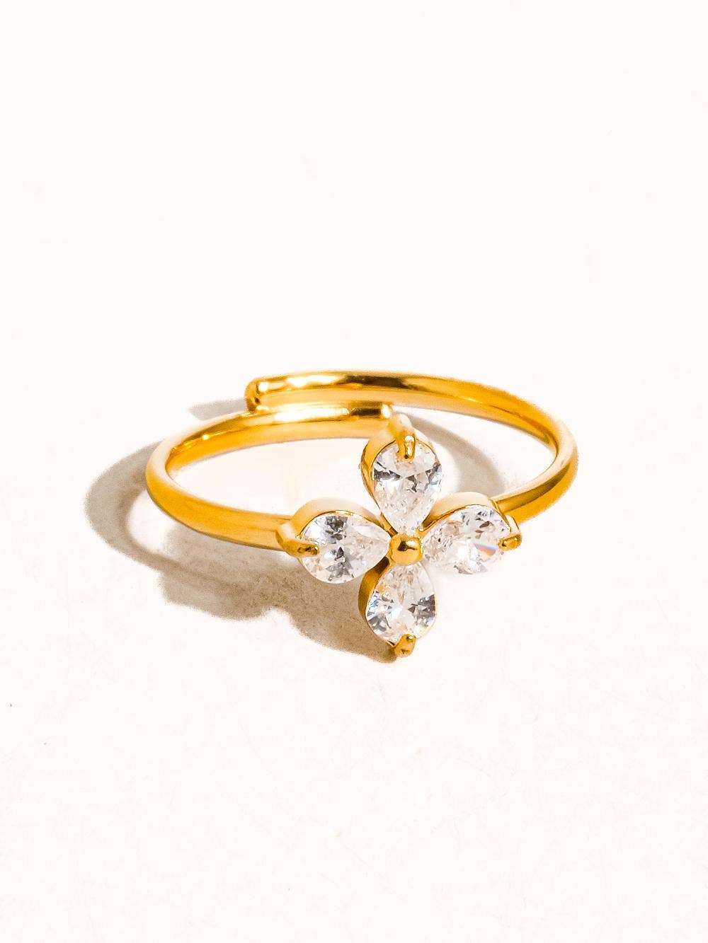 Ethel 18K Gold Non-Tarnish CZ Clover Ring Flânerie by MAIQ