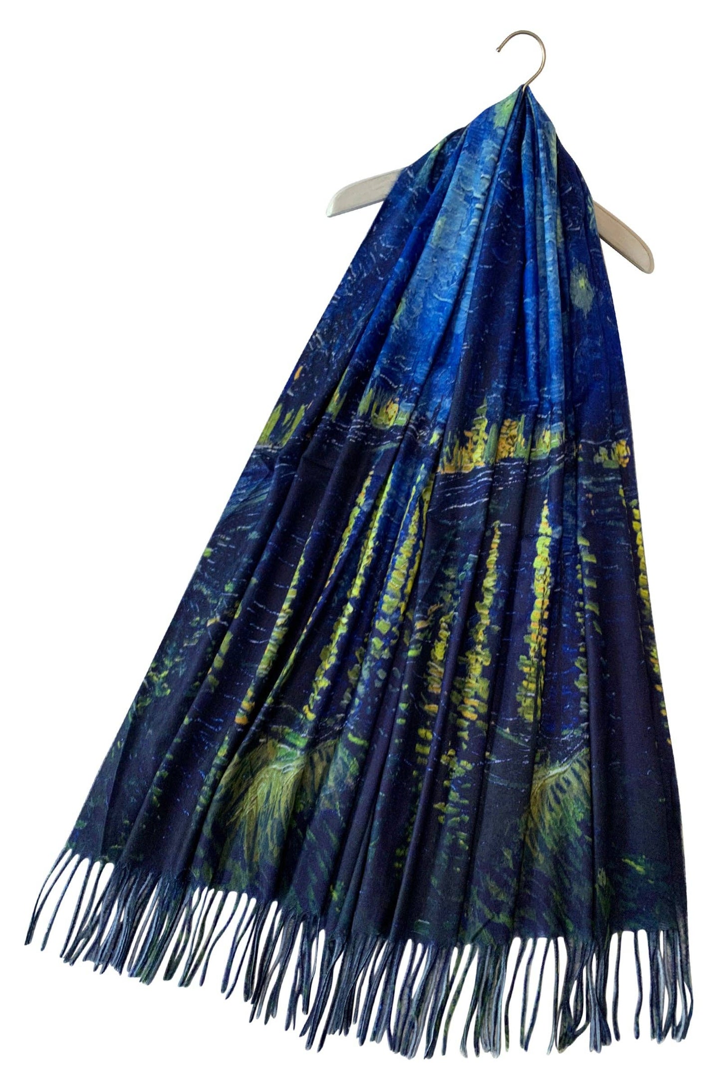 Van Gogh Starry Over The Rhone Wool Scarf with Tassel Edge Fashion Scarf World