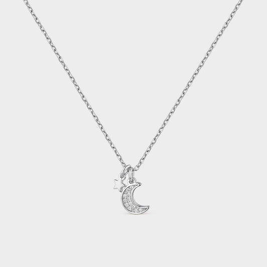 Silver necklace with star and beveled moon Itemporality