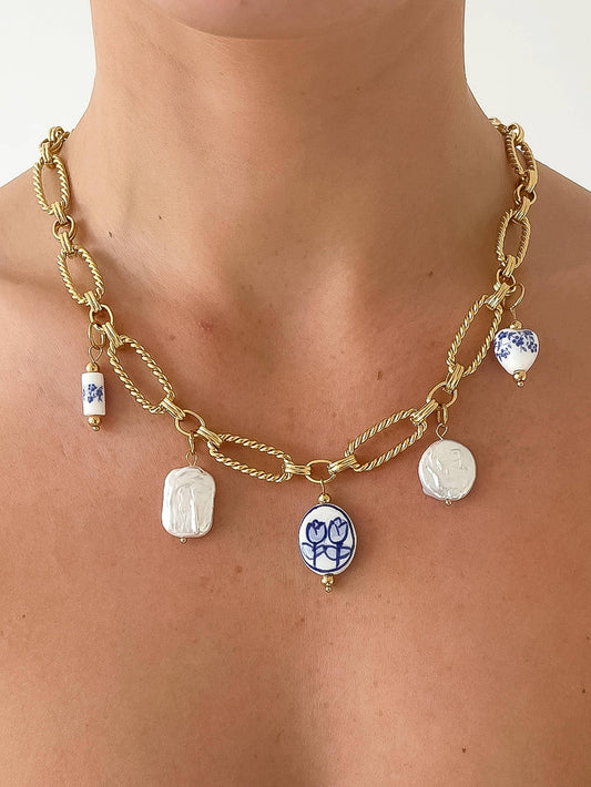 Riela 18K Gold Non-Tarnish Ceramic Floral Chain Necklace Flânerie by MAIQ