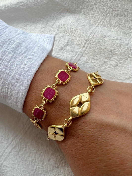 Fuchsia Beaded Bracelet, Geometric Beads Bracelet Stainless Christina Christi