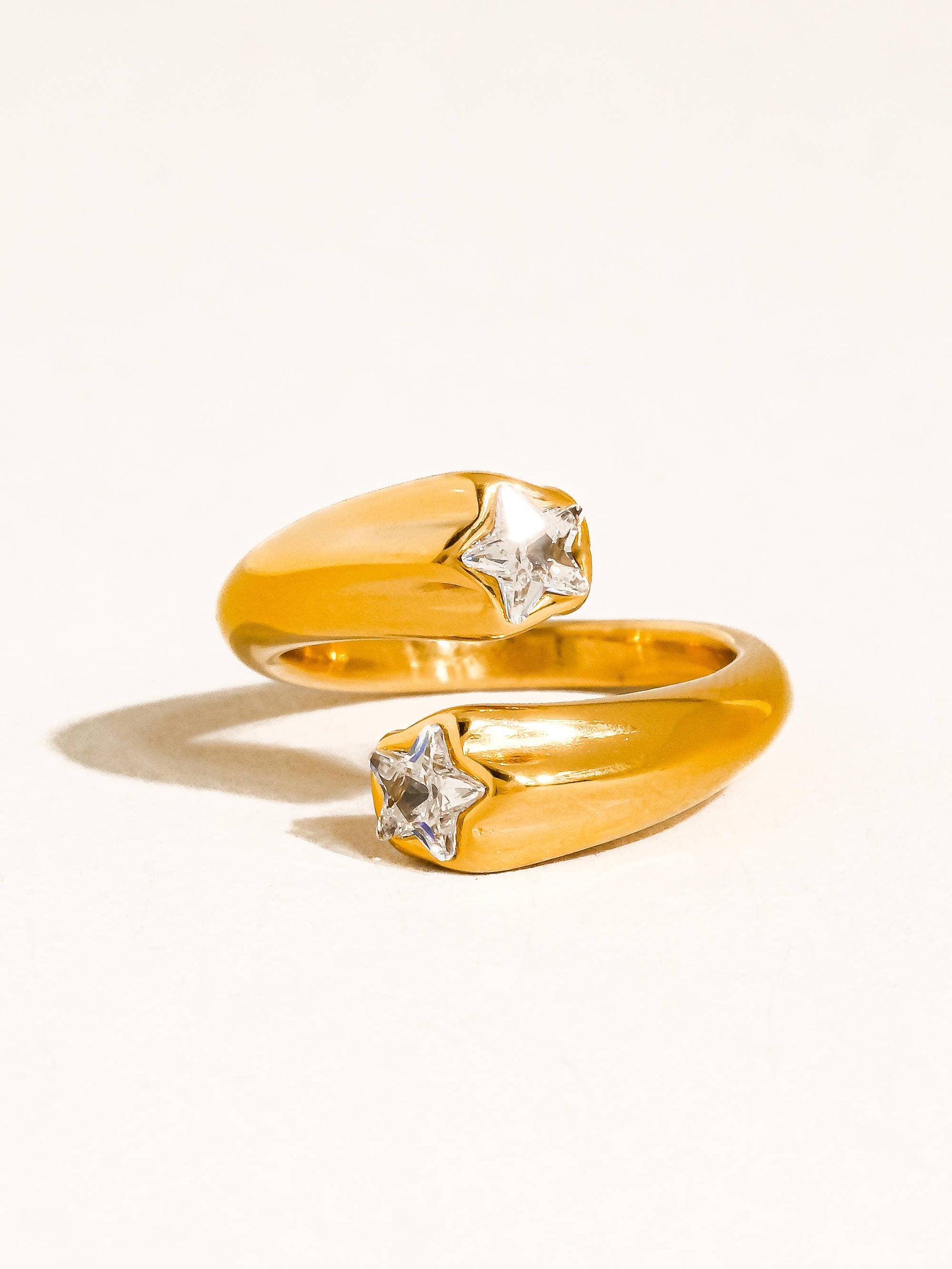 Fenella 18K Gold Non-Tarnish Double Star CZ Ring Flânerie by MAIQ