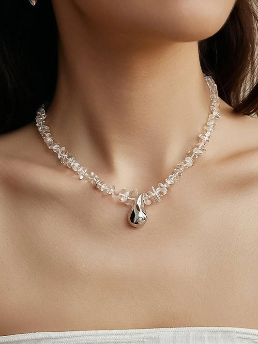 Francelia White Platinum Droplet Pendant Crystal Choker Flânerie by MAIQ