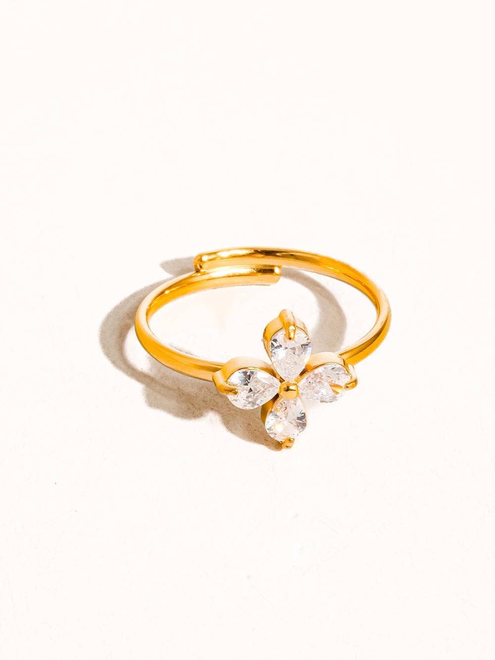 Ethel 18K Gold Non-Tarnish CZ Clover Ring Flânerie by MAIQ