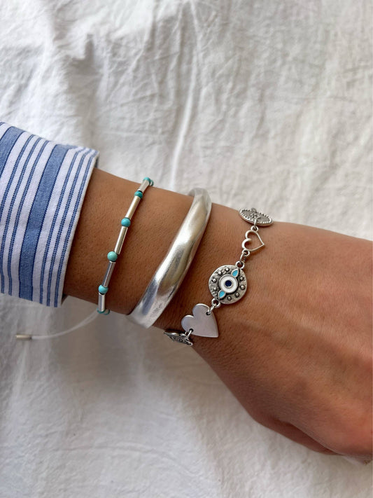 Silver Charm Bracelet, Silver Beaded Bracelet, Wide Bangle Christina Christi