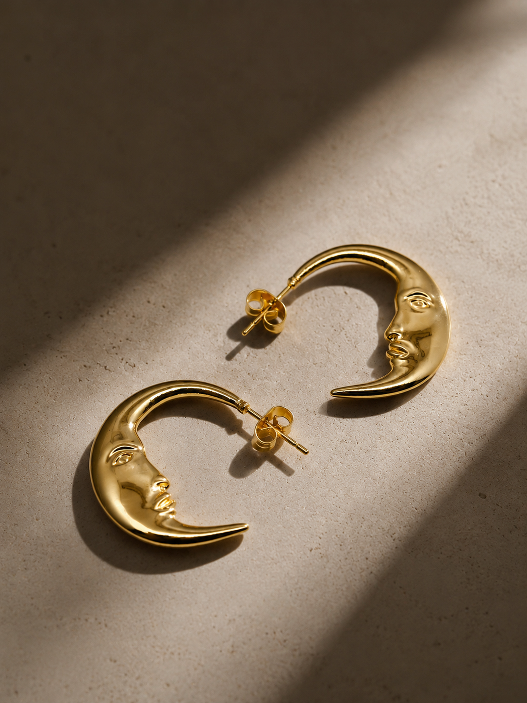 Moon Face Gold Plated Hoop Earrings Mio Queena
