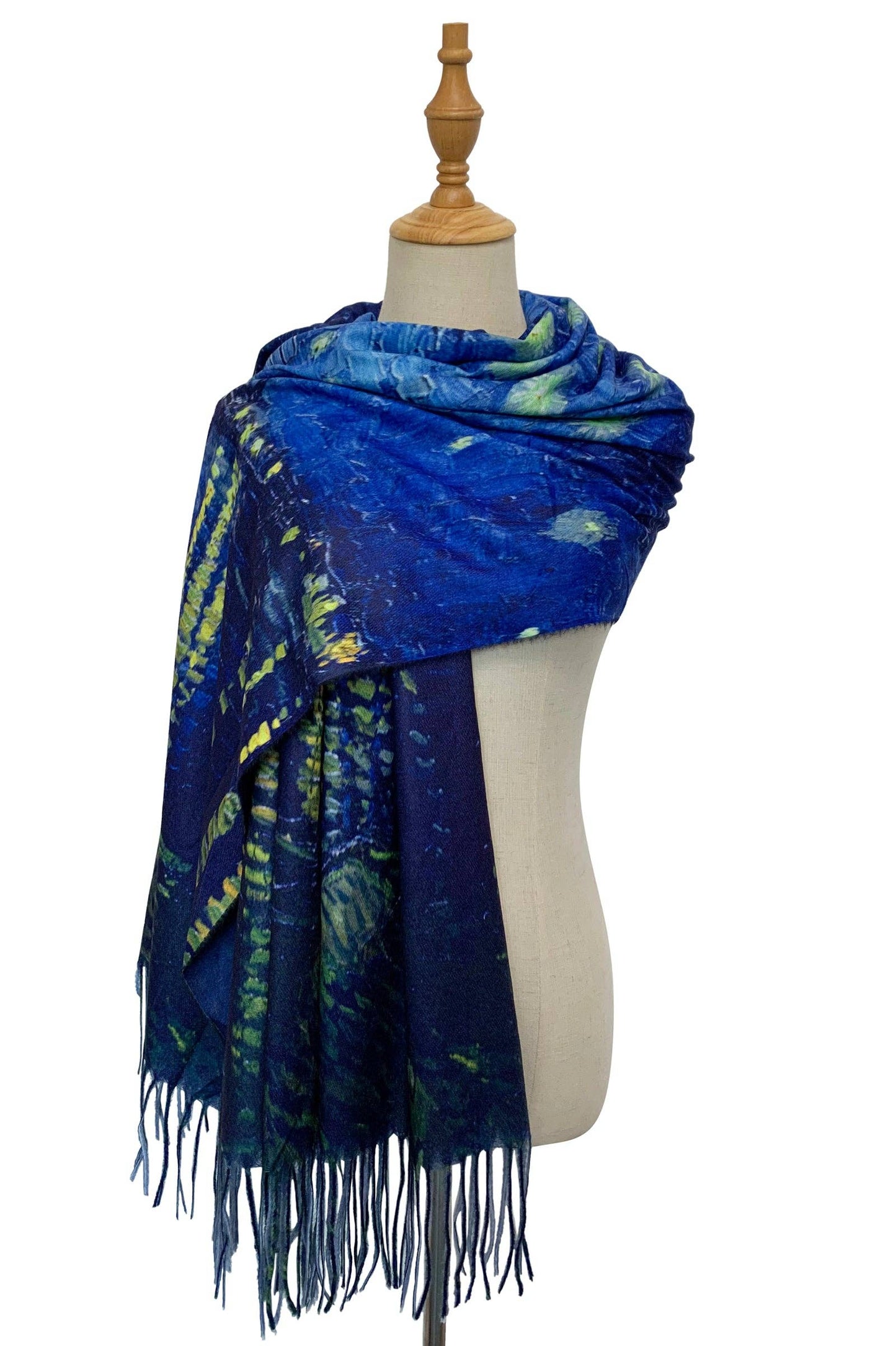 Van Gogh Starry Over The Rhone Wool Scarf with Tassel Edge Fashion Scarf World