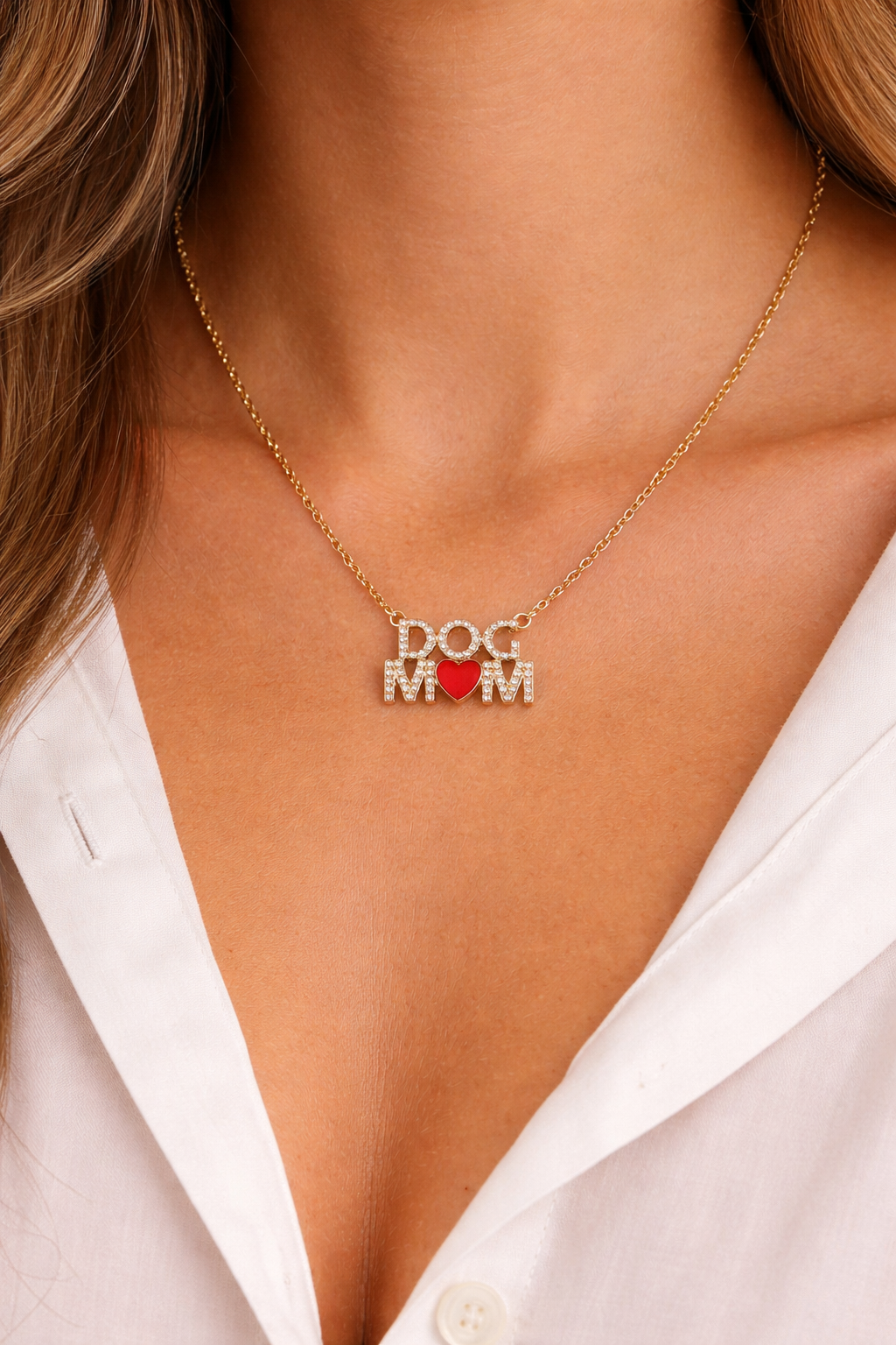 Dog Mom Pearl Pave Pendant Necklace Frem