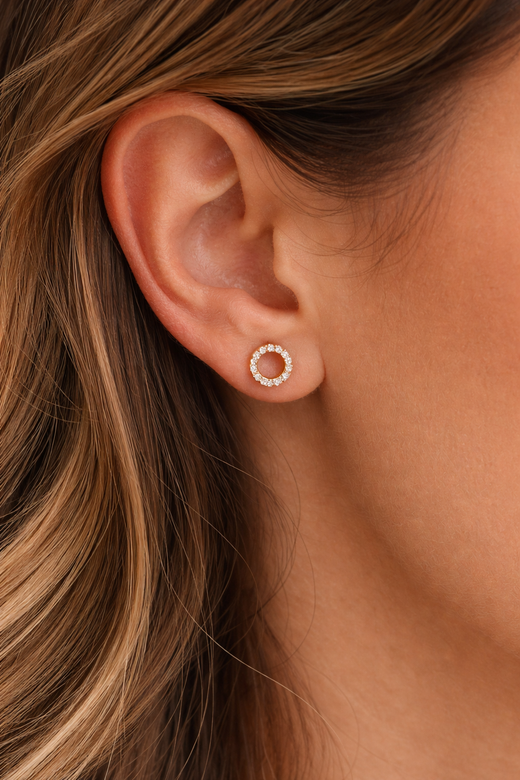 18K Gold Filled Open Circle Stud Earrings Frem