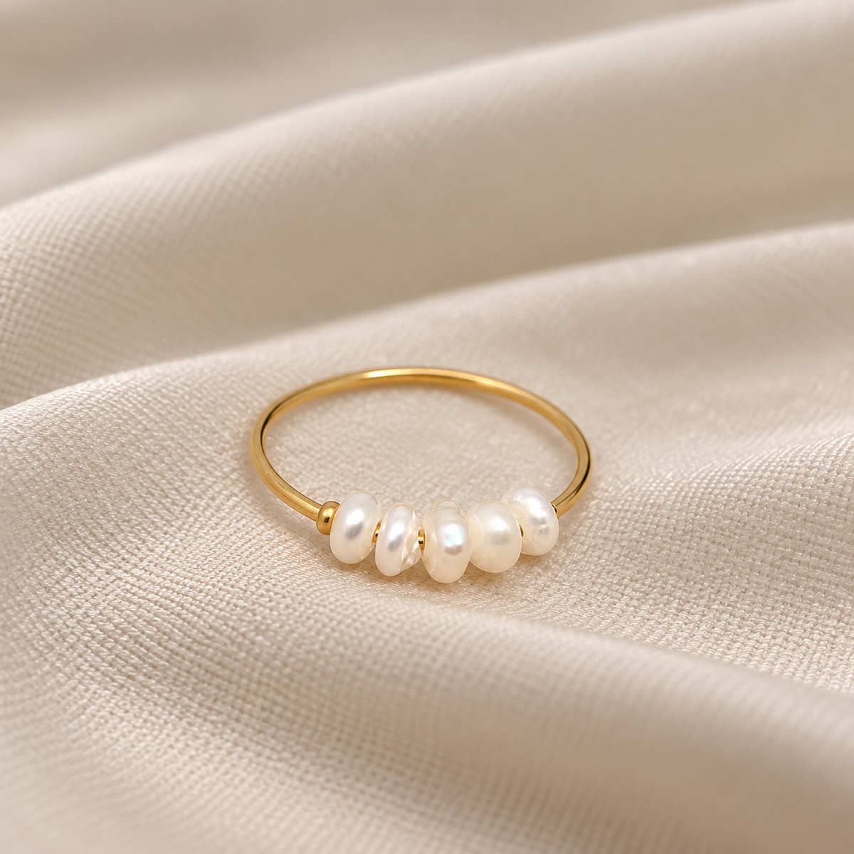 Pearl Beaded 18K Gold Plated Ring size S Mio Queena