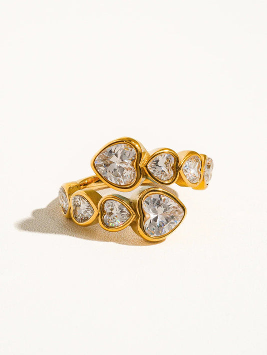 18K Gold plated Adjustable Heart Ring Mio Queena