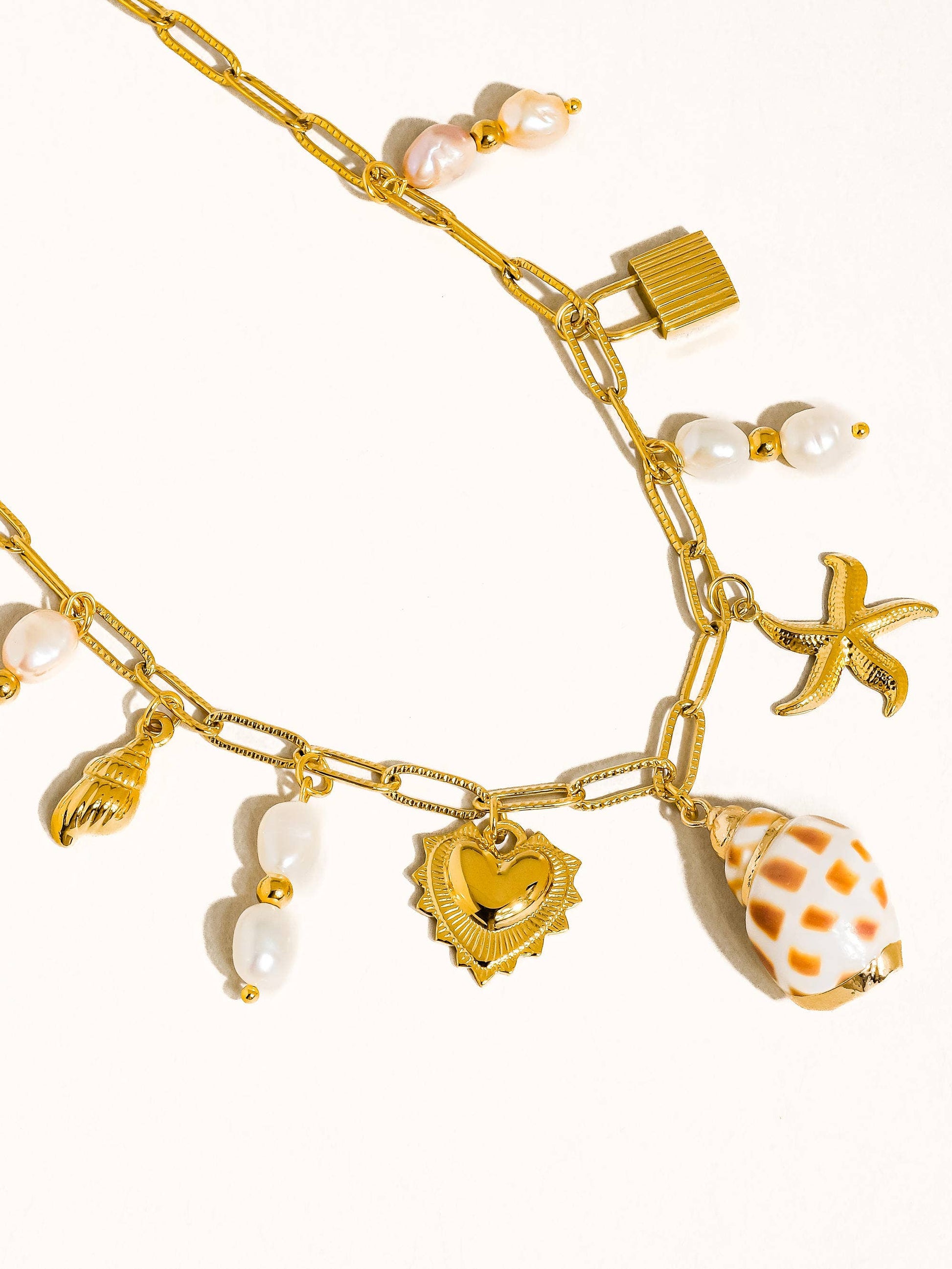 Ophélie 18K Gold Non-Tarnish Shell and Pearl Charm Necklace Flânerie by MAIQ
