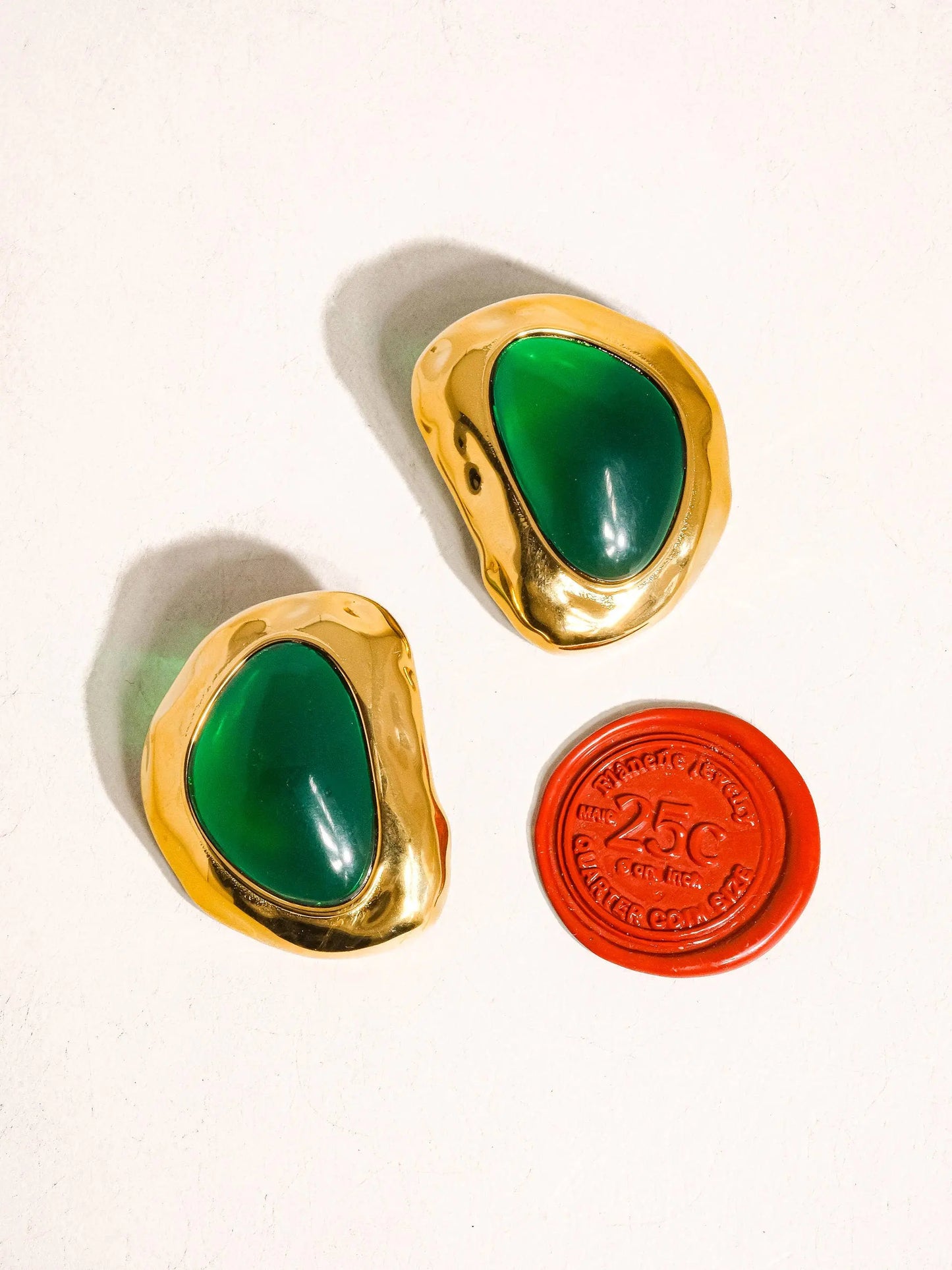 Mei 18K Non-Tarnish Green Stone Stud Flânerie by MAIQ