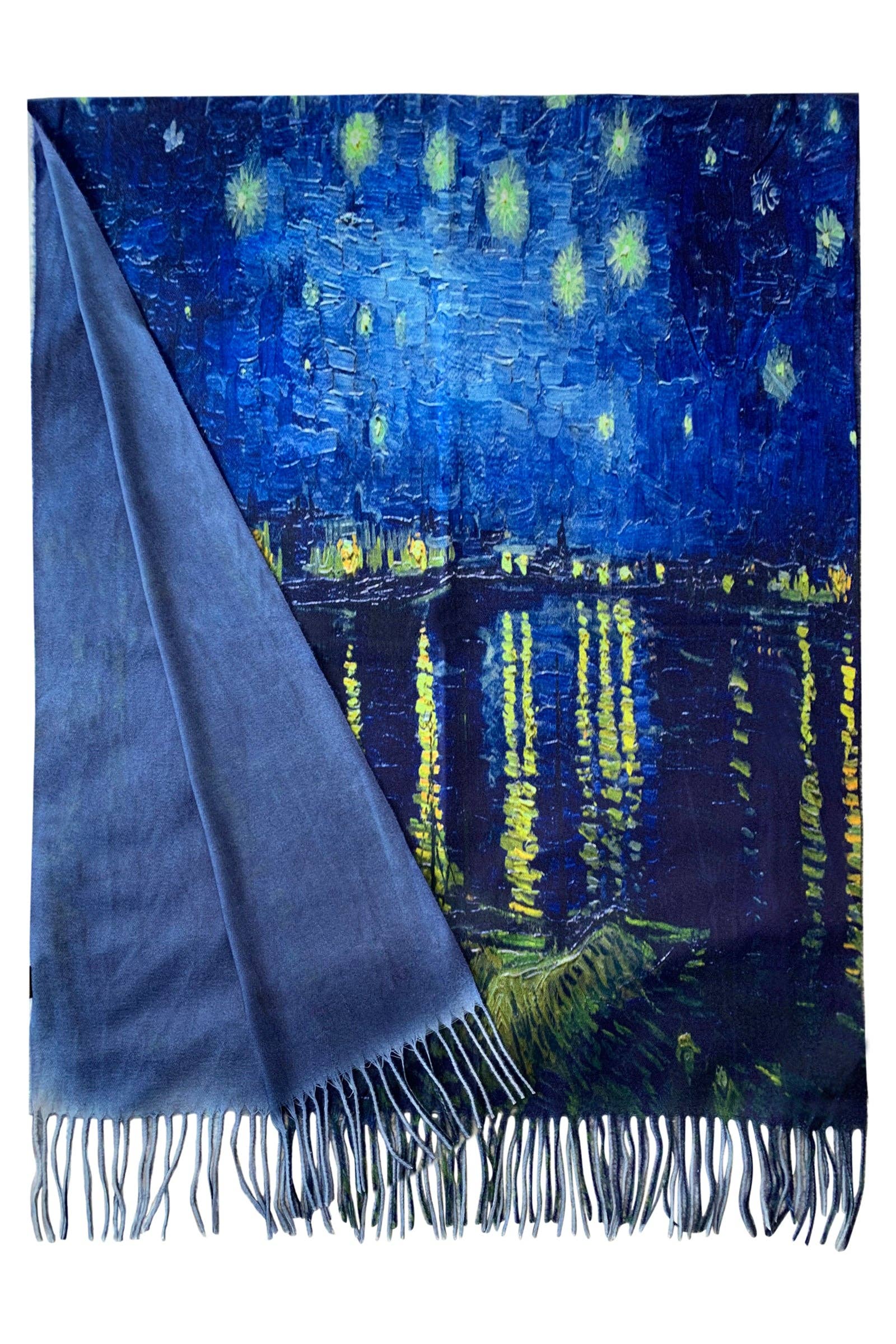 Van Gogh Starry Over The Rhone Wool Scarf with Tassel Edge Fashion Scarf World