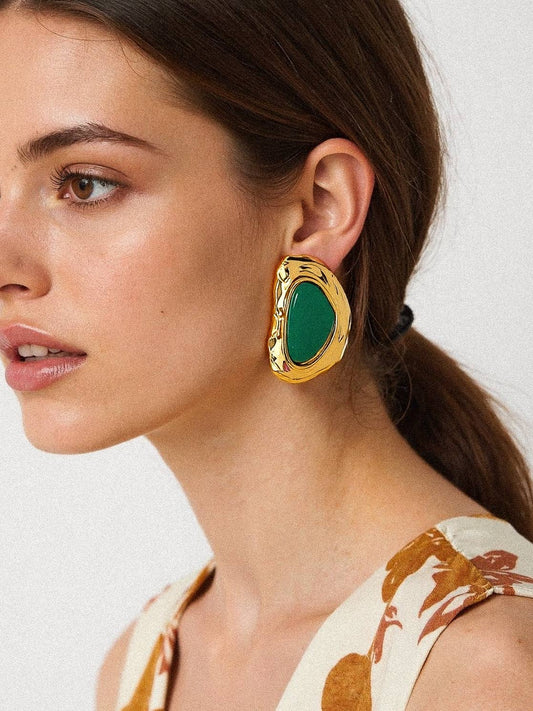 Mei 18K Non-Tarnish Green Stone Stud Flânerie by MAIQ
