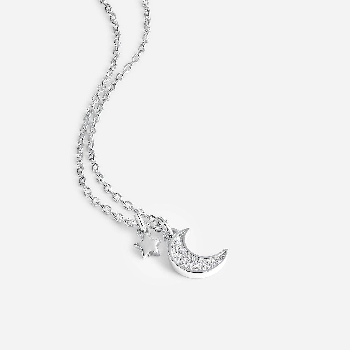 Silver necklace with star and beveled moon Itemporality