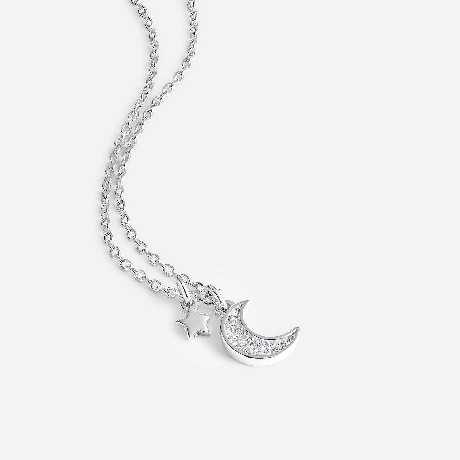 Silver necklace with star and beveled moon Itemporality