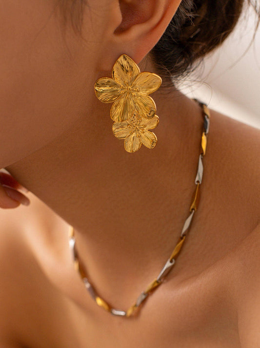 Ivy 18K Gold Statement Stacked Flower Earring Flânerie by MAIQ