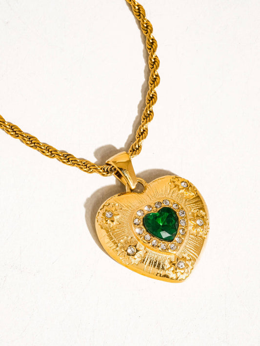Akira 18K Gold Non-Tarnish Green CZ Heart Necklace Flânerie by MAIQ