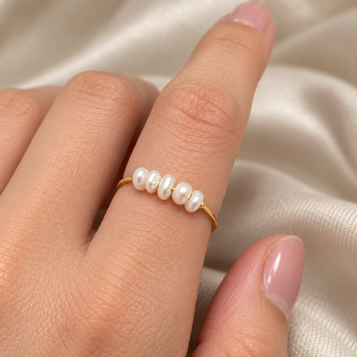 Pearl Beaded 18K Gold Plated Ring size S Mio Queena