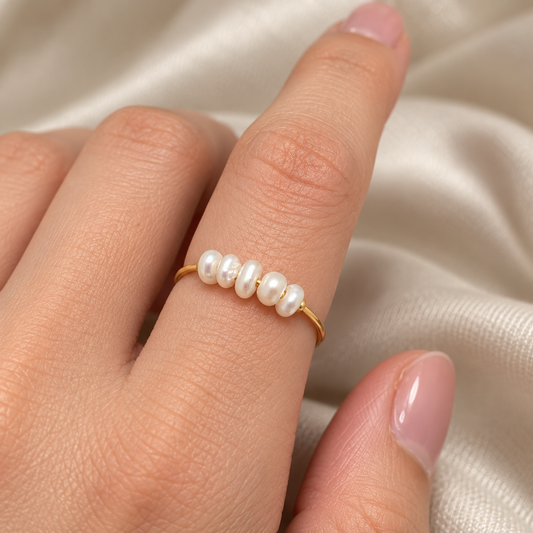 Pearl Beaded 18K Gold Plated Ring size S Mio Queena