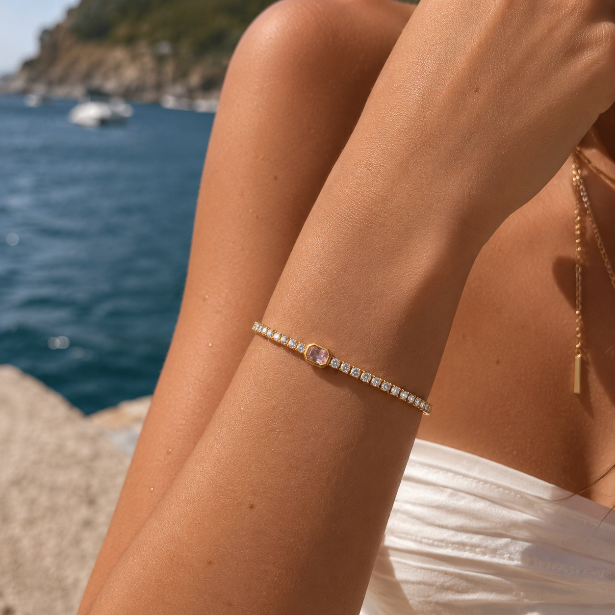 18K Gold Pink Tennis Bracelet Mio Queena