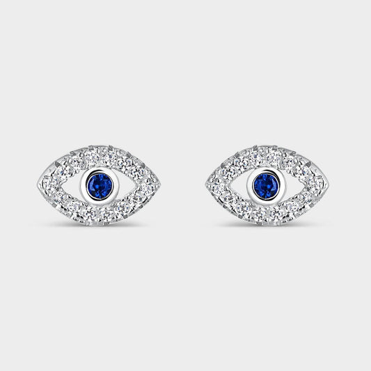 TURKISH EYE EARRINGS WITH BLUE AND SILVER ZIRCON Itemporality