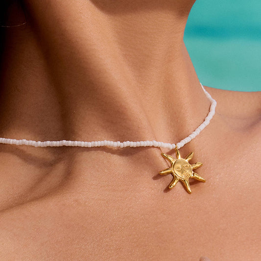 Iridessa 18K Gold Non-Tarnish Sun Beaded Necklace Flânerie by MAIQ