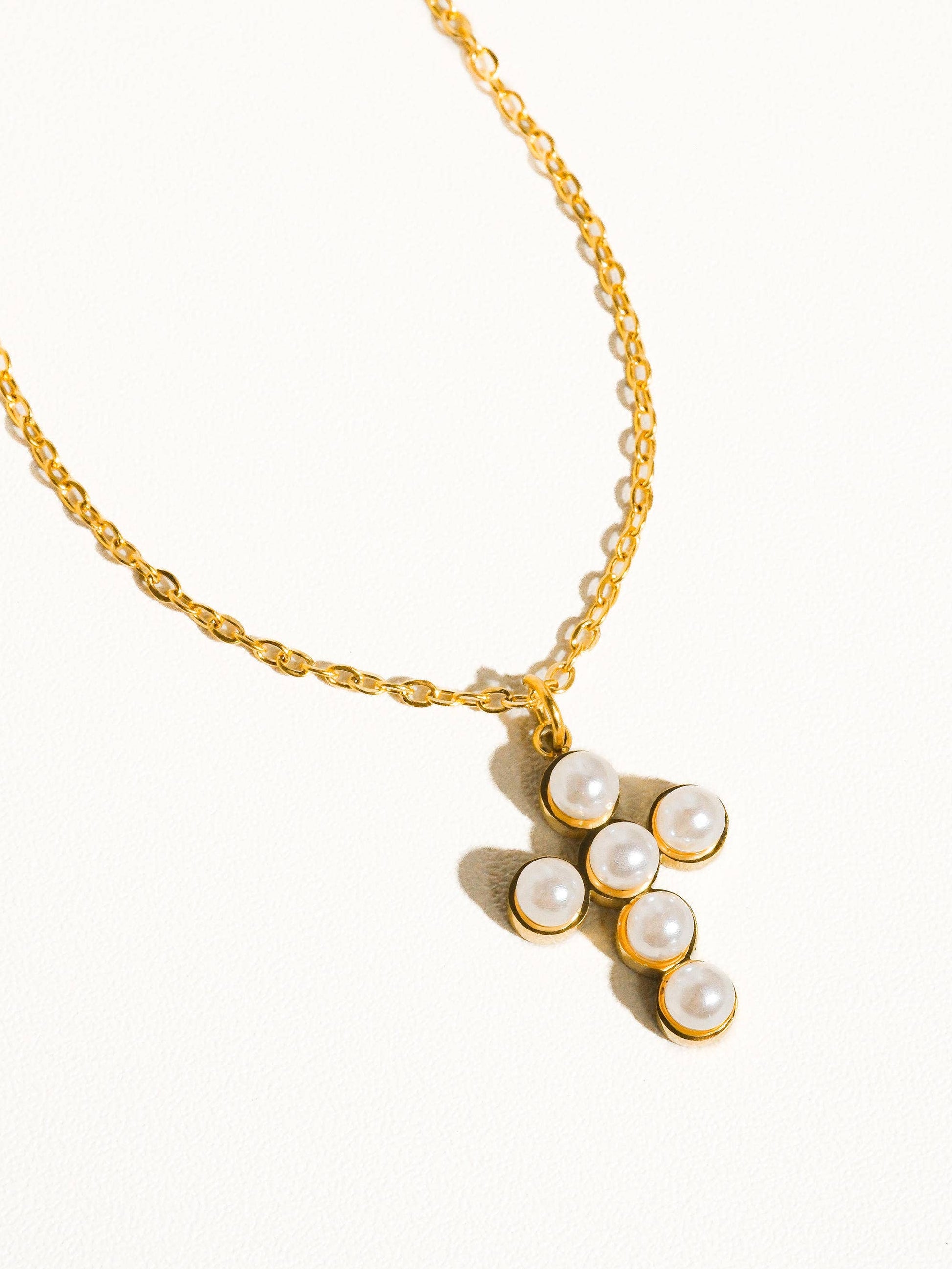 Faith Non-Tarnish Dainty Pearl Cross Necklace Flânerie by MAIQ