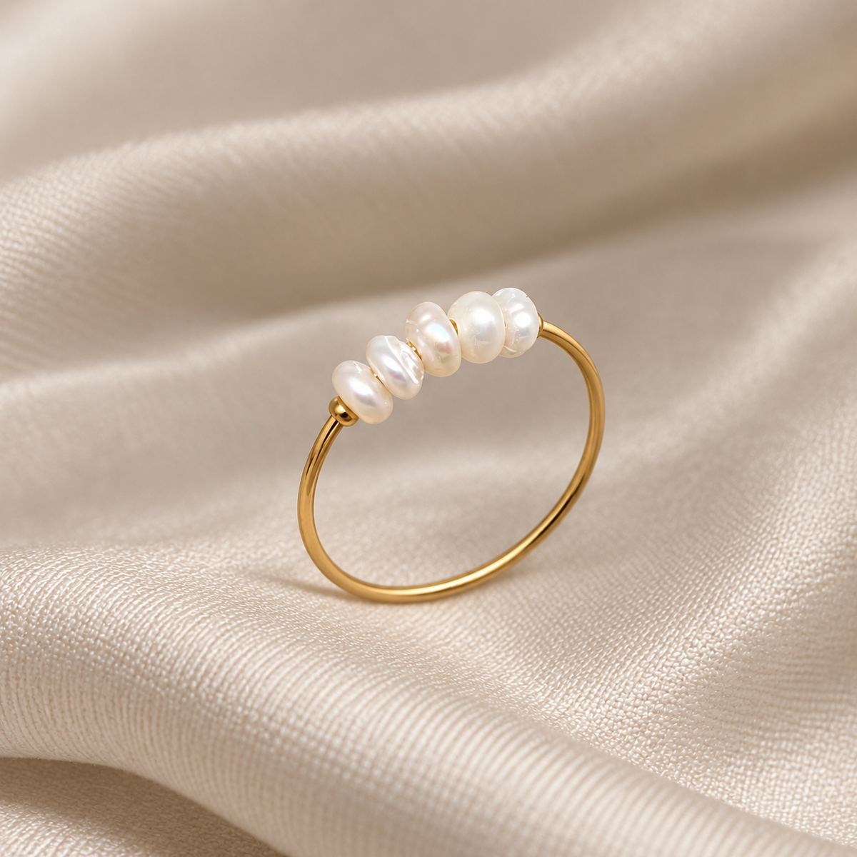 Pearl Beaded 18K Gold Plated Ring size S Mio Queena