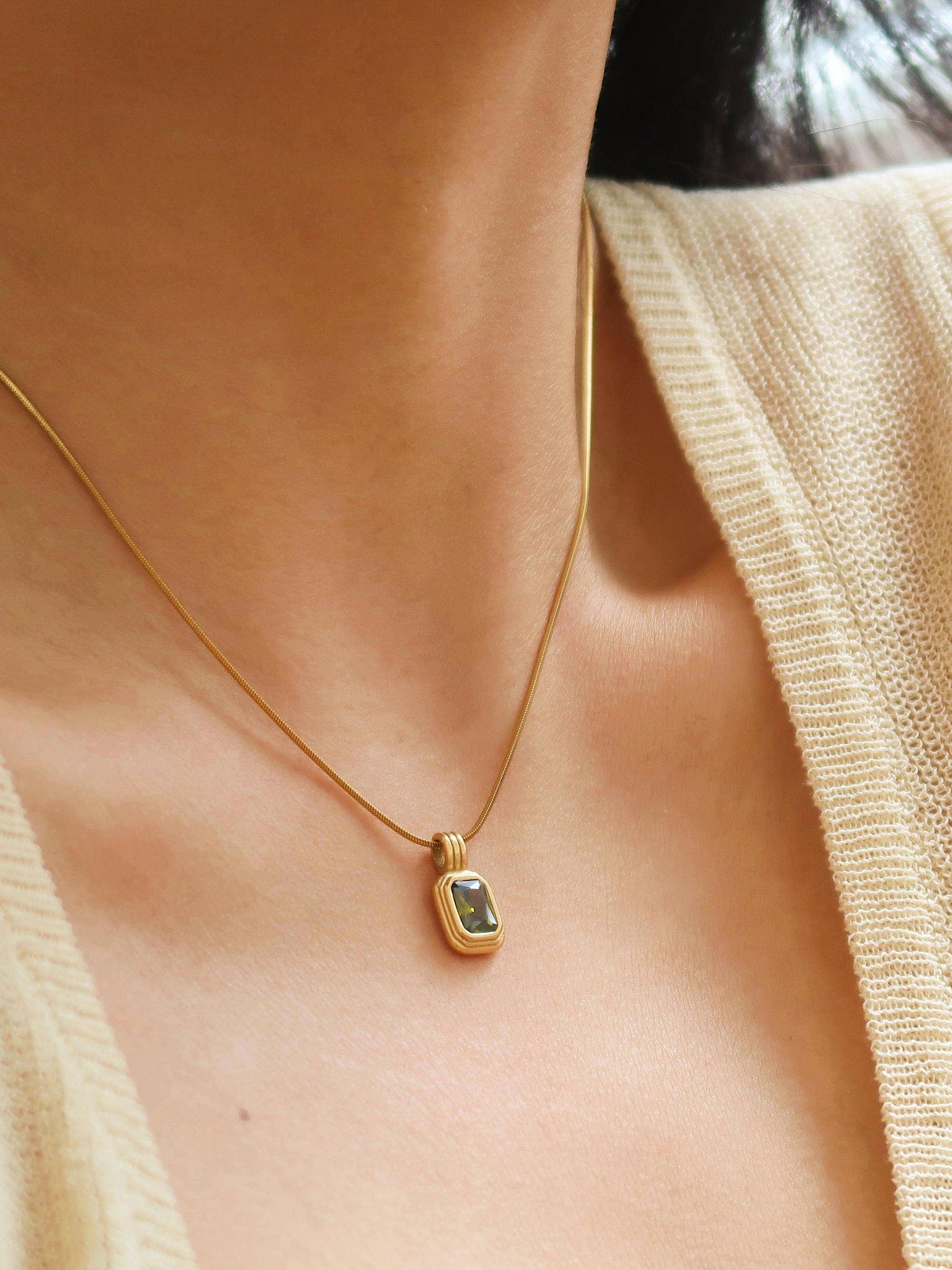 Maeve 18K Non-Tarnish Green Square Stone Pendant Flânerie by MAIQ