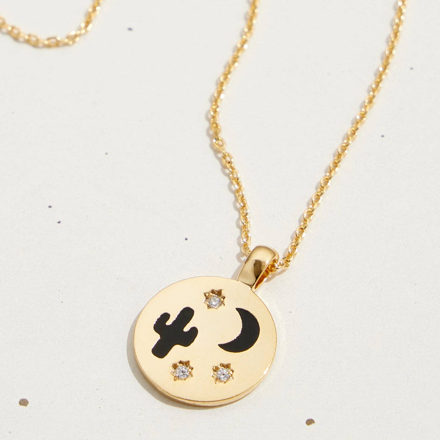 Gold Dipped Cactus and Moon Necklace Frem