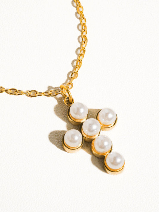 Faith Non-Tarnish Dainty Pearl Cross Necklace Flânerie by MAIQ